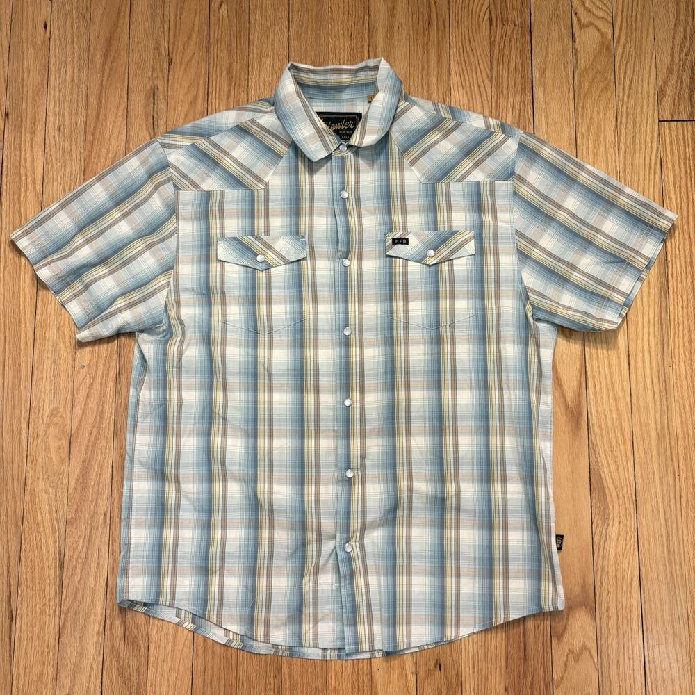 Howler Brothers Mens Size Large H Bar B Snap Shirt Pearl Snap Plaid Short Sleeve